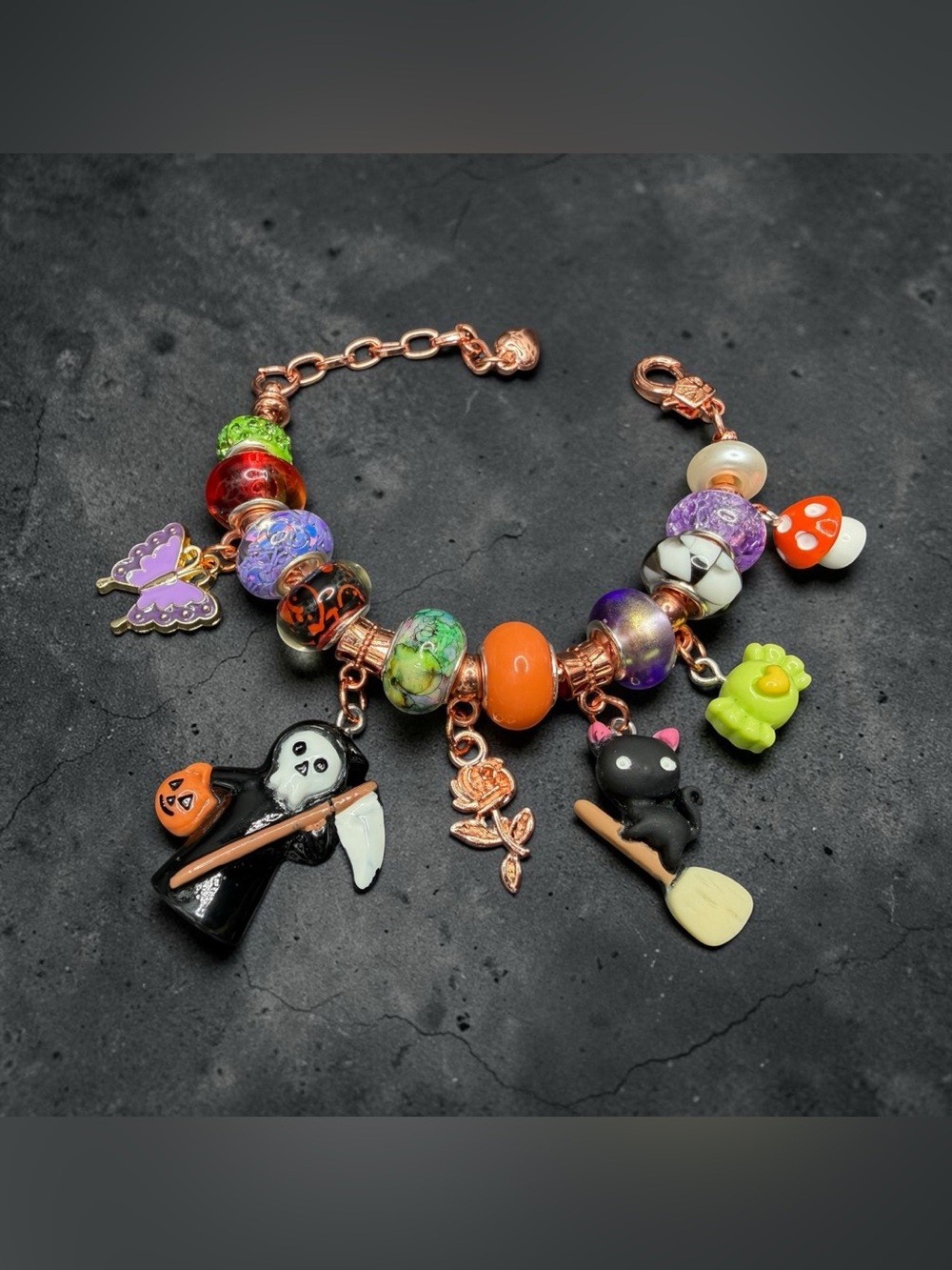 Rose Gold Handmade Halloween Charm Bracelet 🎃✨